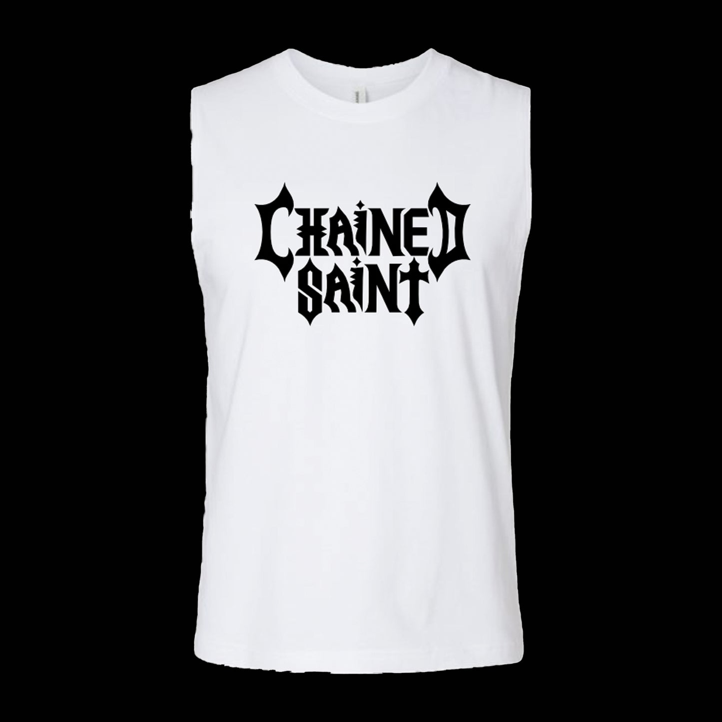 WHITE CHAINED SAINT "LOGO" MUSCLE TEE